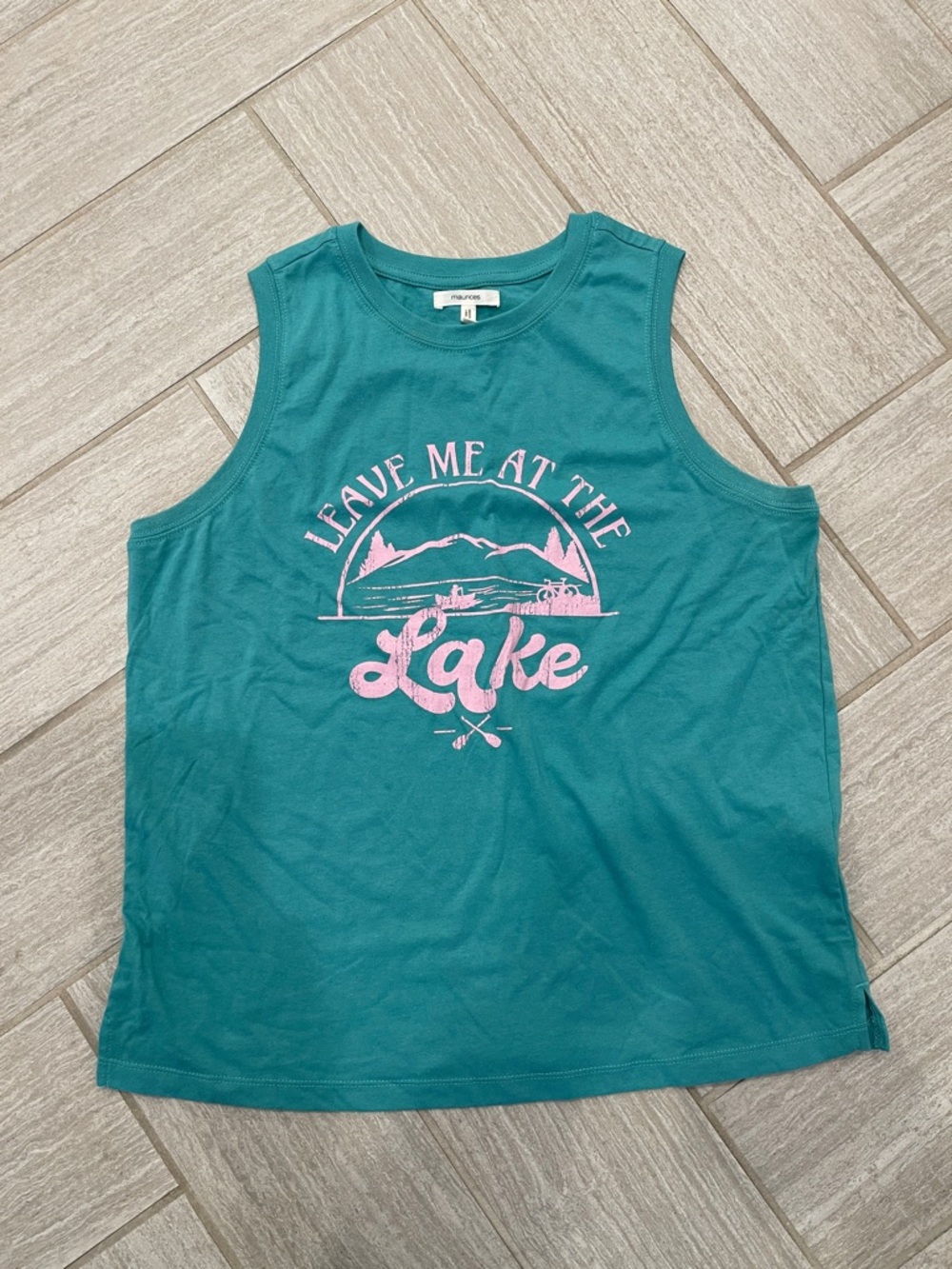 Teal Graphic Tank with Pink 'Leave Me at the Lake' Print